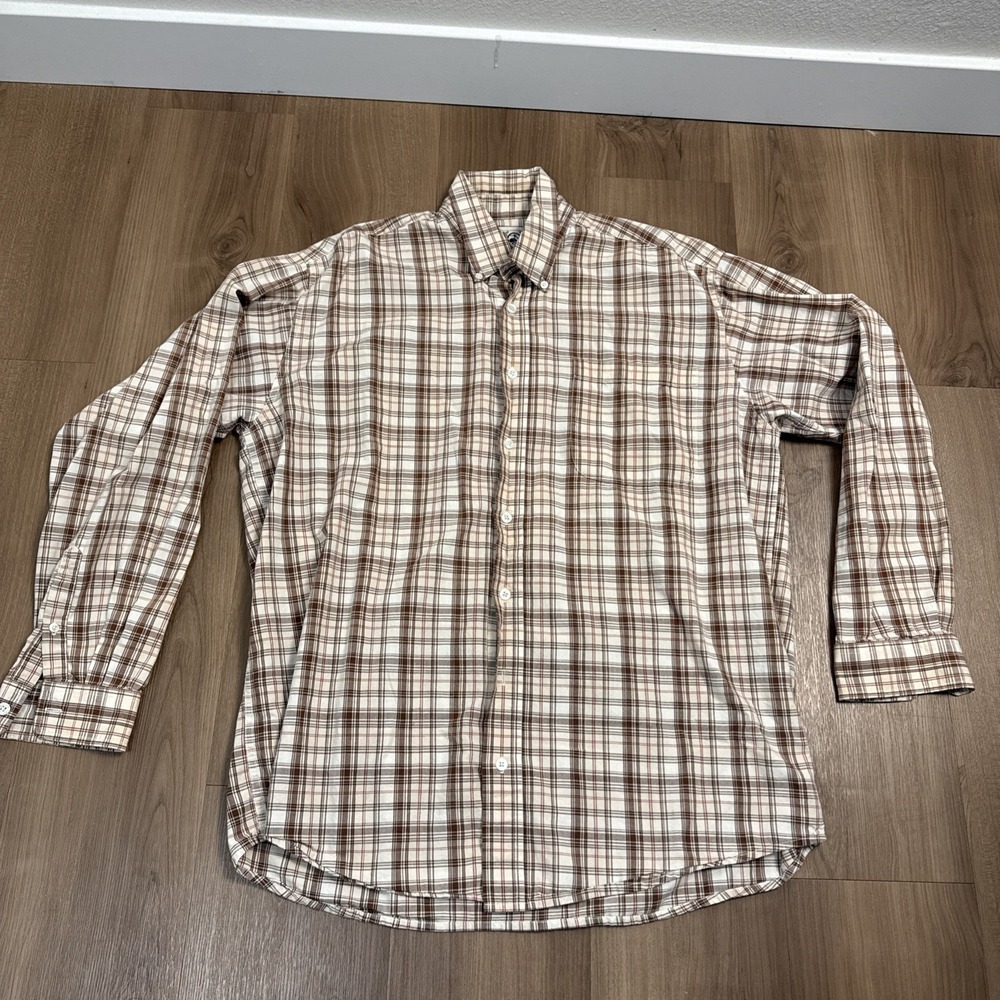 Cinch Long Sleeve Button Down Mens Size Medium Brown Plaid Cotton Western Shirt
